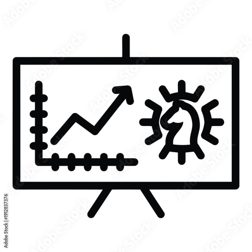 Graph showing growth and decline with a magnifying glass icon isolated on white background, Vector