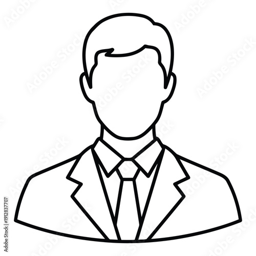 Line drawing of a man in a suit and tie, representing professionalism and formality. isolated on white background, Vector