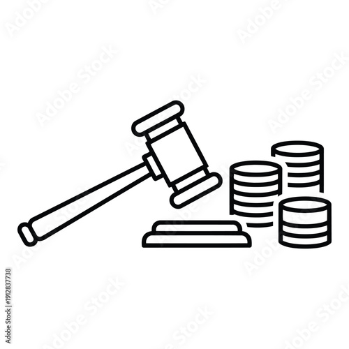 A gavel and stack of coins representing financial law and legal decisions. isolated on white background, Vector