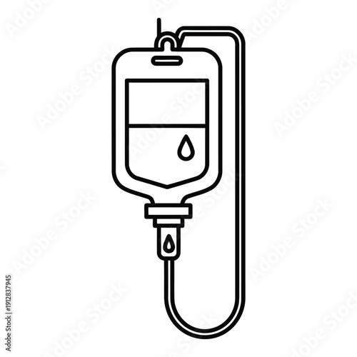 An illustration of a medical intravenous drip bag with a tube and dropper isolated on white background, Vector