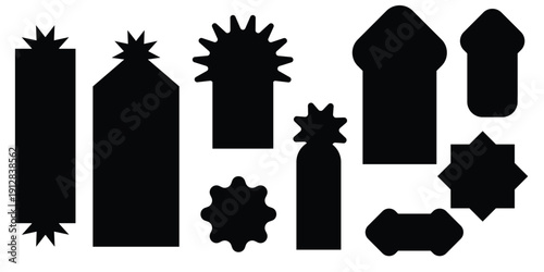 A collection of various abstract shapes and symbols in black and white