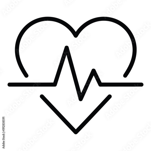 Heartbeat symbol with a downward arrow indicating a decrease in heart rate isolated on white background, Vector