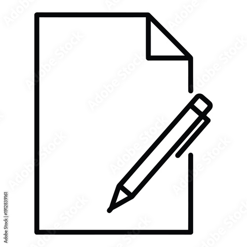 A graphic illustration of a pencil poised to write on a blank document. isolated on white background, Vector