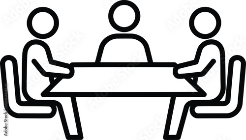 Three people sitting around a table in a meeting setting isolated on white background, Vector