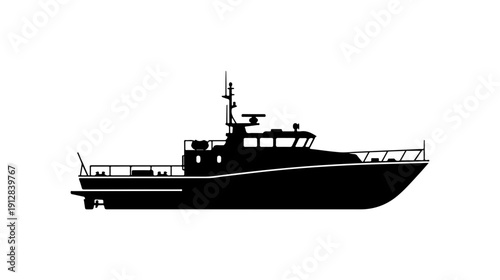 Black and White Vector Illustration of a Patrol Boat