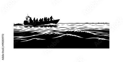 Overloaded Boat Crossing Stormy Waters