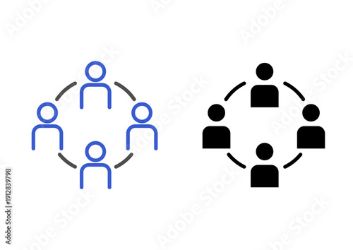 Team Collaboration Icon with People Connected in Circle for Networking Vector Illustration