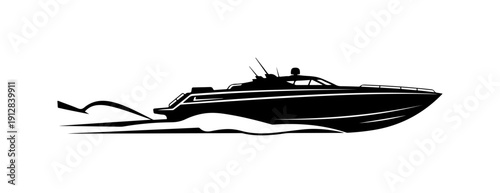 Elegant Black Vector Speedboat Illustration