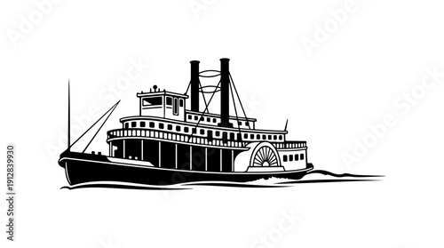 Vintage Steamboat Vector Illustration