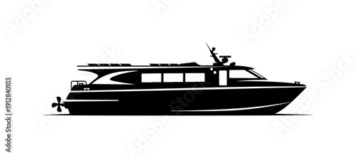 Modern Black Motor Yacht Vector Illustration