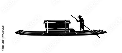 Traditional Boat with Fisherman Vector Illustration