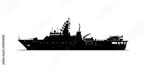 Silhouette of a Modern Naval Warship Vector Illustration
