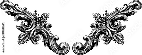 Vintage engraved border corner pair for design and decoration projects