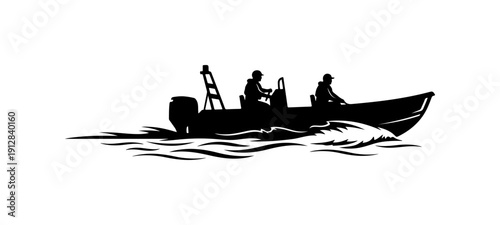 Silhouette of Two People Fishing in a Boat