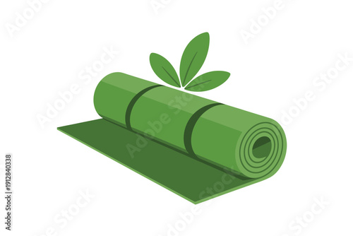 Rolled green yoga mat symbolizes natural wellness and exercise practice.