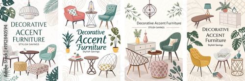 Stylish accent furniture pieces showcased in a modern, vibrant setting.