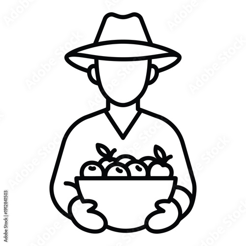 A farmer holding a basket filled with fresh fruits and vegetables. isolated on white background, Vector