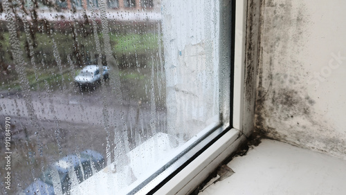 Fotografía Mold spreading along window frame and wall corner inside living space