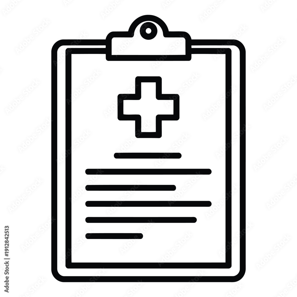 Obraz premium Medical clipboard icon with a cross symbol and blank lines for notes isolated on white background, Vector