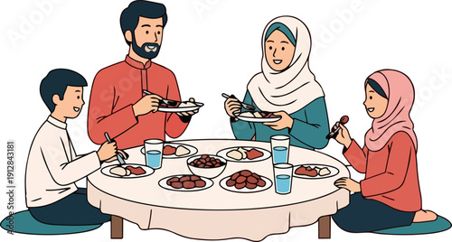 Family Gathering Around the Dinner Table Sharing a Meal Together in a Cozy Home Setting