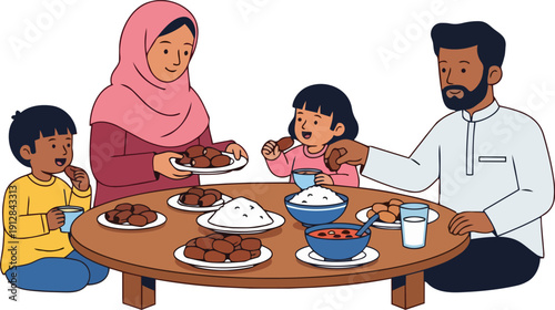 Family gathered around a table enjoying a meal together in a warm and inviting atmosphere from a top-down viewpoint