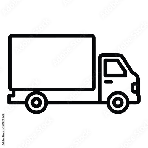 A black and white illustration of a delivery truck with a large cargo area isolated on white background, Vector