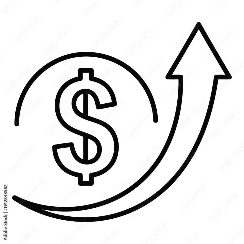 Obraz premium A graphic of a dollar sign inside a circular arrow pointing upwards. isolated on white background, Vector