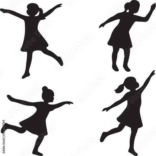  Silhouettes of young girls dancing and posing in playful, expressive movements