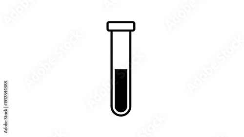 Simple laboratory test tube with liquid, scientific research and analysis icon, isolated on white background.