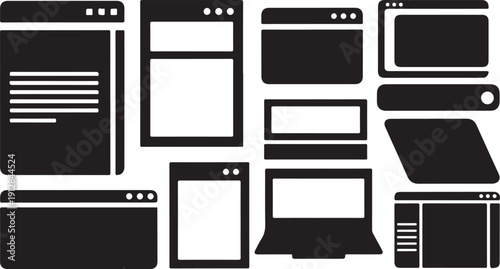 Collection of computer and mobile device screen icons vector