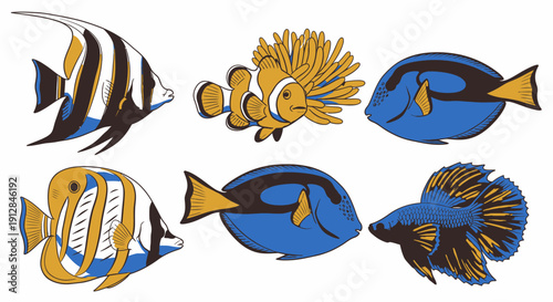 Collection of diverse blue line icons on white background