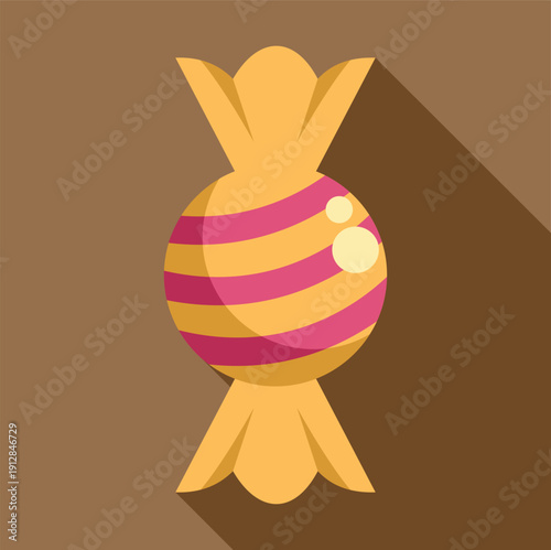 Flat design illustration of a candy with pink and yellow stripes and a long shadow