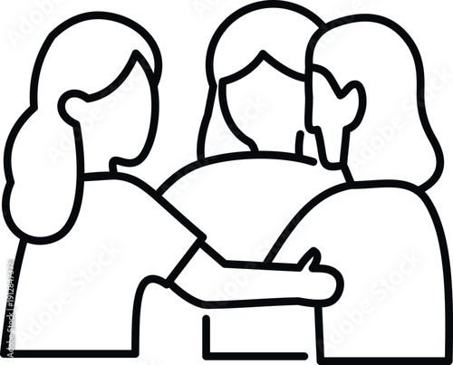 Group of women standing together, hugging, showing female solidarity and support