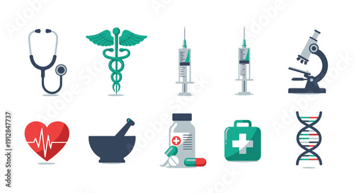 Collection of medical and healthcare flat design icons