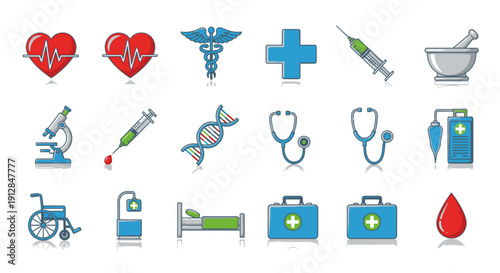 Collection of medical and healthcare icons illustration set