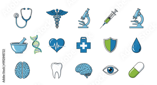 Collection of medical healthcare science professional icons set
