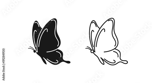 Two butterflies black and white line art illustration vector design Vector