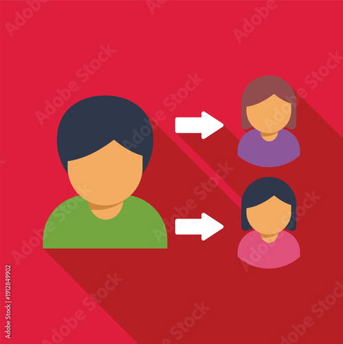 User icon sending information or delegating to two other user icons with arrows