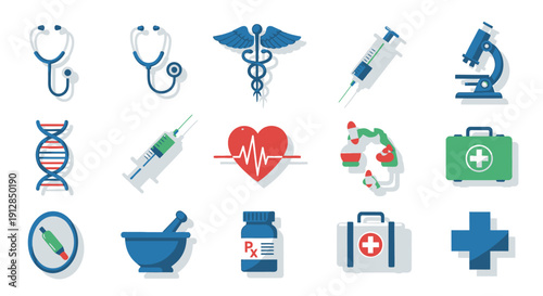 Flat design medical and healthcare icons collection set