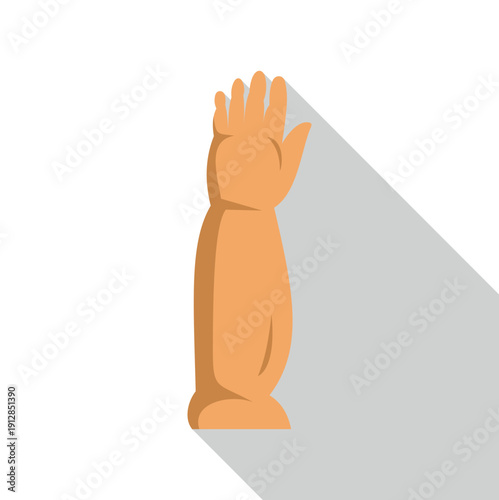 Human arm with an open hand gesturing stop or attention on white background