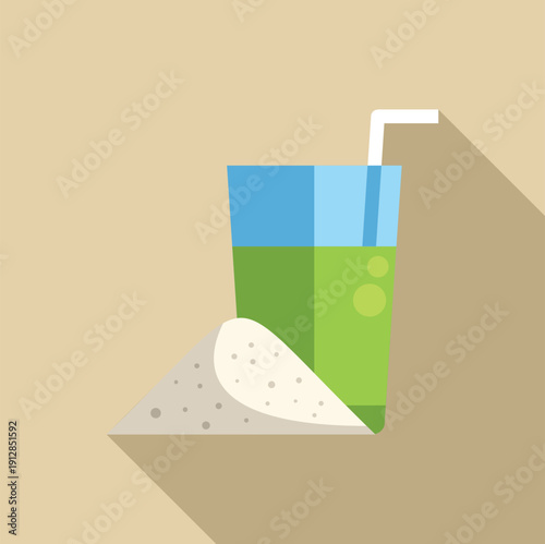 Glass of sweet soda with a large mound of sugar, representing unhealthy diet