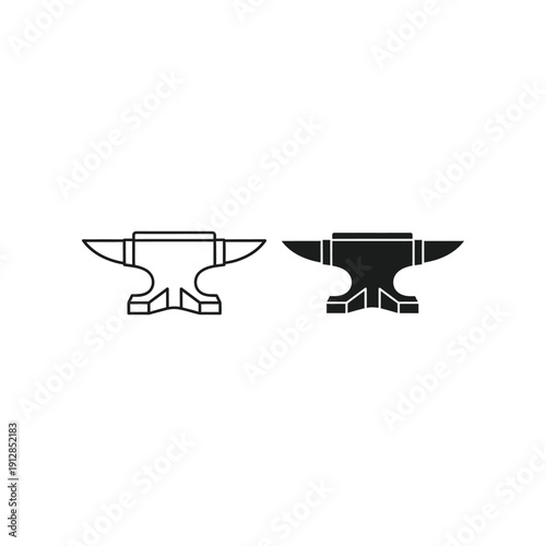 Two blacksmith anvils with distinct horn placements and base designs illustrated in monochrome