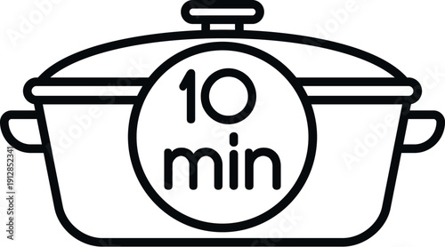 Pot icon representing cooking time and food preparation instruction for 10 minutes