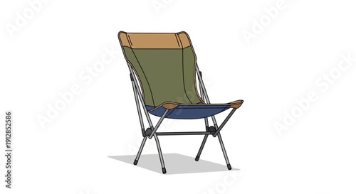 Portable Camping Chair Illustration with Green Fabric and Metal Frame in Outdoor Setting