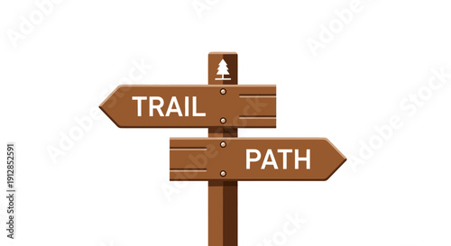 Wooden signpost with directional signs for trail and path in a serene outdoor environment