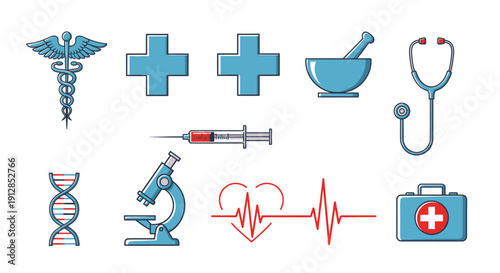Set of medical and science icons on white background