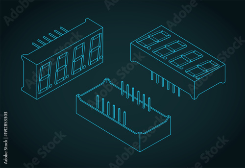 4 Digit 7-Segment LED Display isometric blueprints