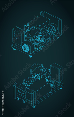 Hydraulic power unit isometric blueprints