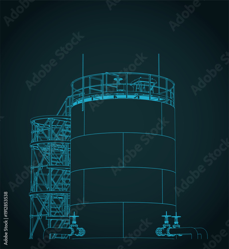 Large storage tank at an oil refinery illustration