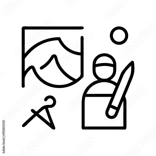 Artistic designer creating digital artwork with tools and canvas  